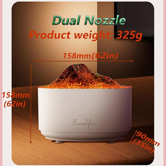 1.5L Essential Oil Diffuser,Air Diffuser with Premium Flame Lights Dual Nozzle Design, Auto Shut-Off USB Desk Humidifier, Ultra-Silent Humidifier for Bedroom, Office. (White) - Image 5