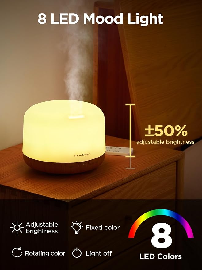 InnoGear 500ml Essential Oil Diffuser with Remote Control, Premium Ultrasonic Aromatherapy Diffusers Scent Humidifier Vaporizer Auto-Off Timer for Large Room Home, Yellow - Image 6