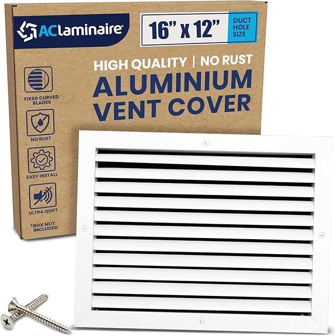 16x12 Inch (Duct Opening) Air Return Vent Cover Decorative – Premium Aluminum AC Vent Cover for Ceiling & Wall, Rustproof Grille, Ideal for Home HVAC Grille, Durable & Easy to Install by ACLAMINAIRE by LAMINAIRE