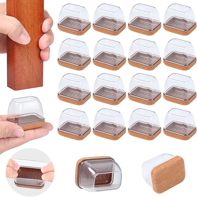 Ezprotekt 24 Pcs Rectangle Clear Silicone Chair Leg Floor Protectors Caps, Rectangle Felt Furniture Leg Pads Covers Cups for Chair Table -Anti-Scratches and No Noise (Fit L :1.3-1.7", W: 0.9-1.2") by VisittheEzprotekt