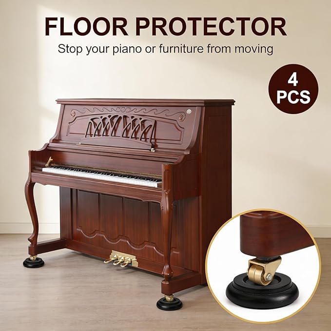 4 Pcs Solid Wood Upright Piano Caster Cups, Non-Slip & Anti-Noise for Floor Protectors Black - Image 3