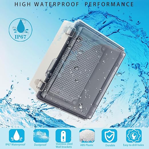 Outdoor Waterproof Electrical Box Junction Box Weatherproof IP67 ABS Plastic Enclosure Switch Router Project Box Electronics Enclosure with Mounting Plate Wall Bracket Clear 8.7"x6.7"x4.3" - Image 2