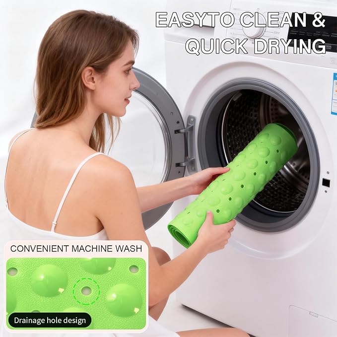 Anti-Slip Bathtub Shower mat, 39.3×15.7 inch（Approximately 100 × 40cm） Soft Oversized Machine Washable Non-Slip Bathtub mat with Drainage Holes, Bathroom Floor Suction Cup.（1-Opaque Pea Green） - Image 4