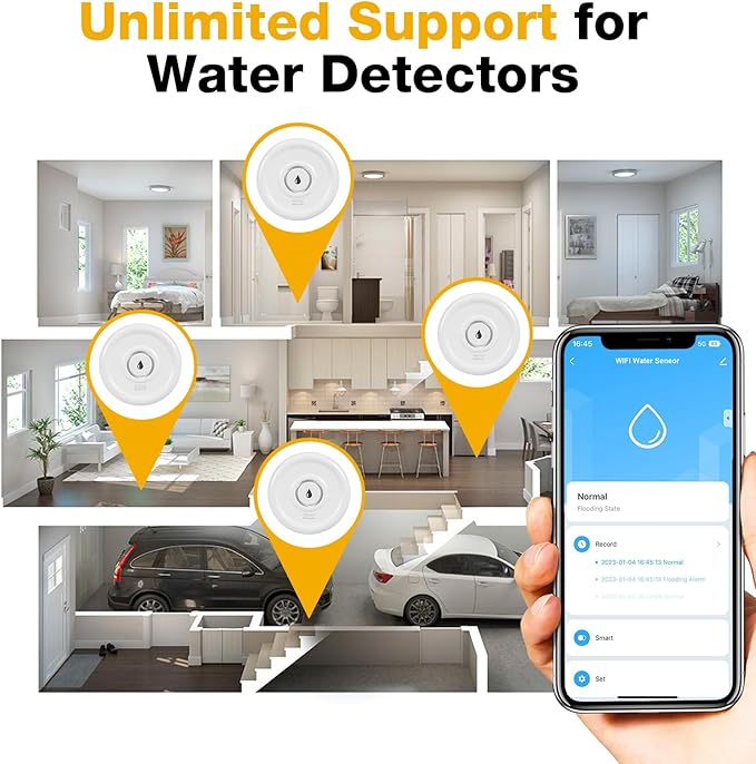 WiFi Water Leak Sensor, 100 dB Water Alarm Leak Detector, for Home, Basement, Bathroom, Kitchen(3 Pack) - Image 3