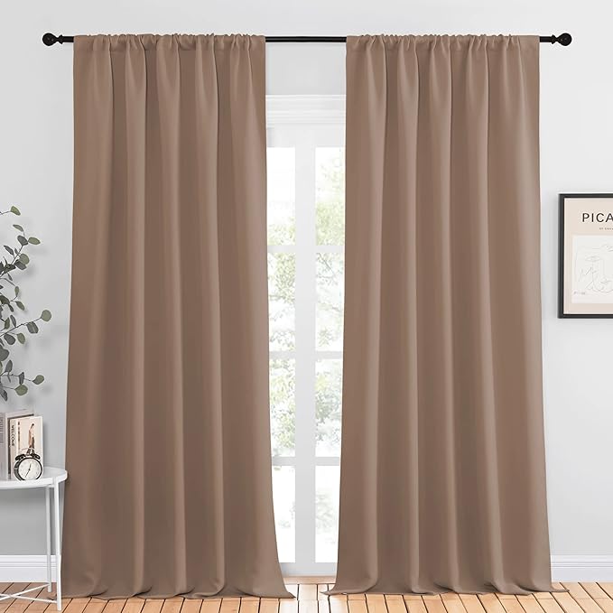 NICETOWN Room Darkening Curtains for Bedroom - Home Decoration Privacy Protection Thermal Insulated Solid Drapes/Draperies for Sliding Glass Door (Cappuccino, Set of 2, 52 x 95 inches) by NICETOWN