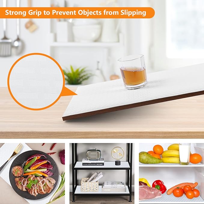Shelf Liners for Kitchen Cabinets Refrigerator Liners Waterproof & Oil-Proof Kitchen Cupboard Liner Non-Slip Drawer Mats Non Adhesive Fridge Liner for Shelves-White 11.8 x 118 Inches - Image 5