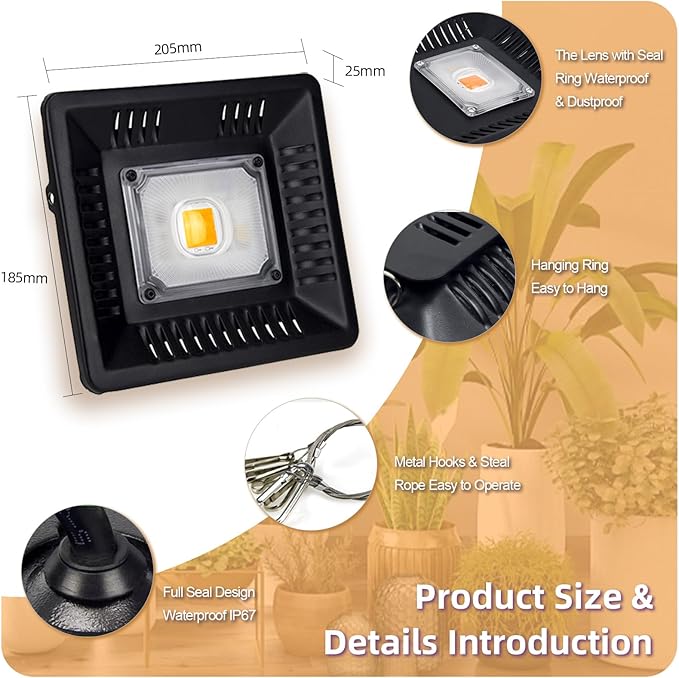Waterproof 100W LED Grow Light Full Spectrum, CFGROW 3500K White COB LED Grow Light, Natural Heat Dissipation Without Noise, Suitable for Plants All Growing Stage Indoor or Outdoor. - Image 5