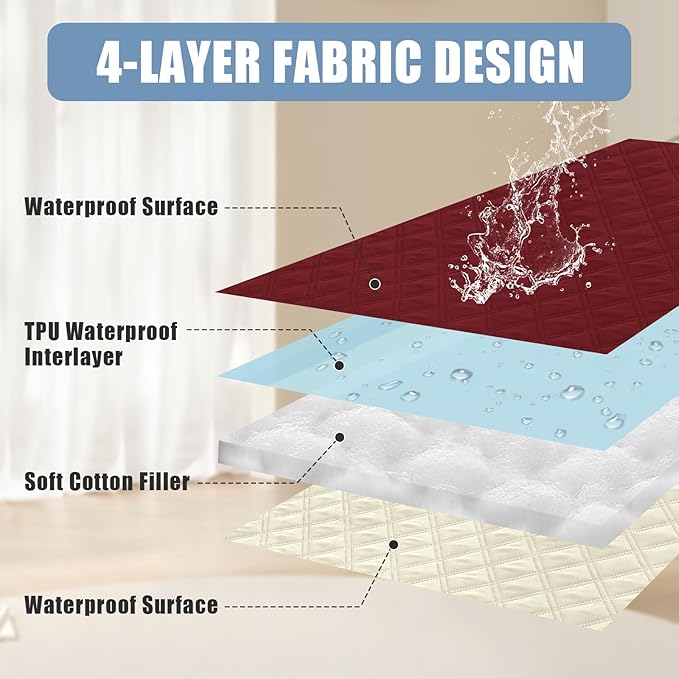Smiry Waterproof Dog Bed Cover Pet Blanket, Soft Washable Dog Blanket for Furniture Bed Couch Sofa Reversible, Checkered (68"x82", Wine Red/Beige) - Image 3