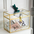 Glass Wedding Card Box with Slot and Lock, Large Clear Card Box Gold Brass Gift Card Storage Box with Lock for Wedding Receptions, Baby Shower, Birthday Party, Bridal Shower by Unknown