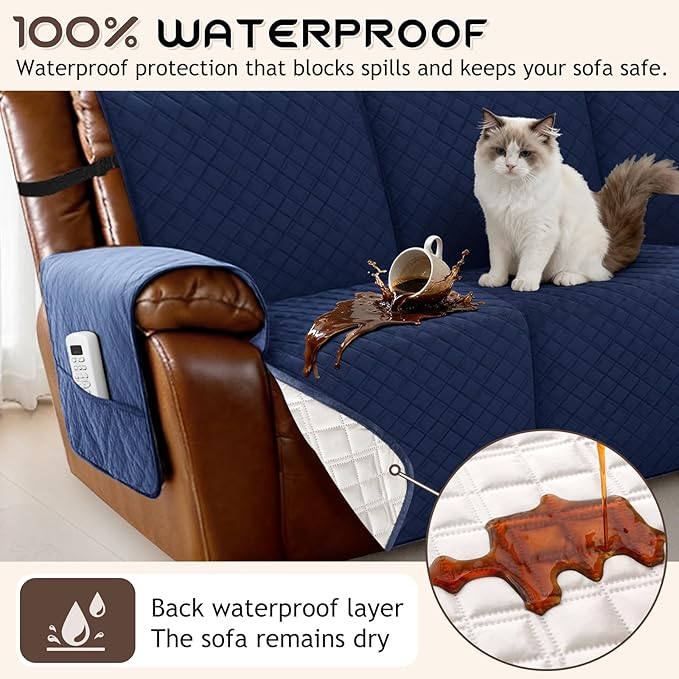 Arfntevss Waterproof Recliner Sectional Couch Covers for Reclining Sectional L Shape Sofa Cover Non Slip Washable Recliner L Shaped Slipcover Additional Seat Protector (1 Seat Cover, Midnight Blue) - Image 2