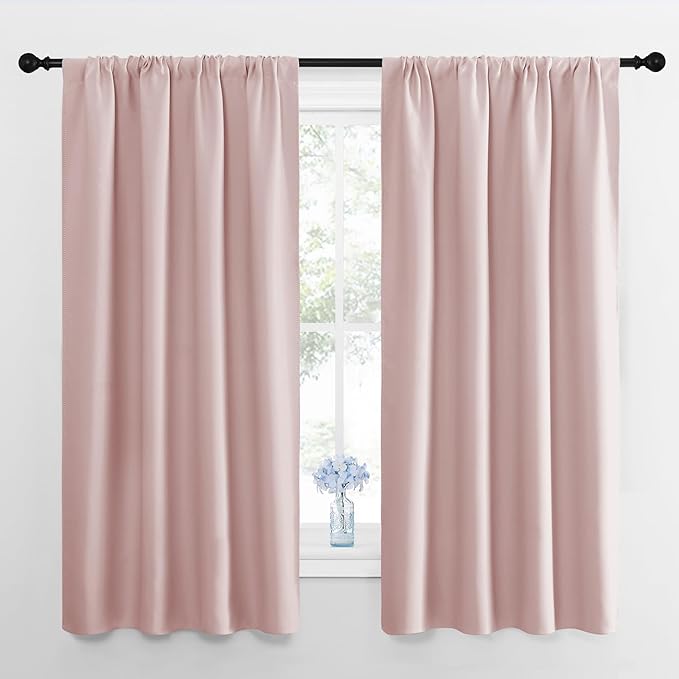 NICETOWN Blackout Curtains for Living Room, Blush Pink, 2 Panels, 42 by 63, Darkening Window Curtain Panels, Easy-Care Solid Thermal Insulated Draperies/Drapes for Daughter Room by NICETOWN