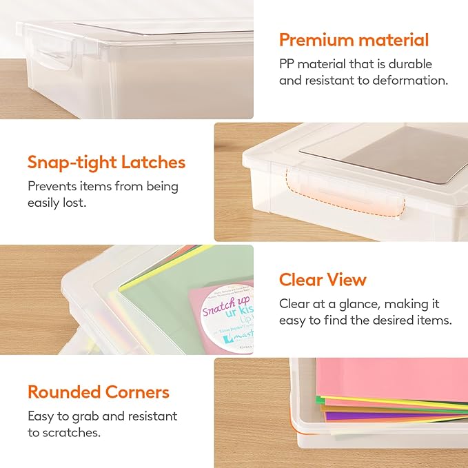 Lifewit 4 Pack Paper Organizer Storage, Multi-Purpose Plastic File Box with Latching Lids, Containers for A4, 8.5" x 11" Letter, Scrapbook, Document, Magazine, Art Supplies, Clear - Image 3
