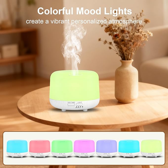 Aromatherapy Diffuser, 300ML Remote Control Essential Oil Diffusers, White Wood Grain Humidifier with 8 Colors Light 4 Timer Mode, Ultrasonic Scent Diffuser for Home, Office - Image 5