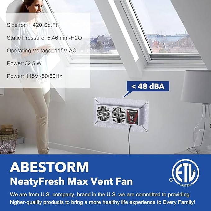 Abestorm Crawlspace Ventilation Fan with Humidistat, Basement Vent Fans with Dehumidistat & Freeze Protection Thermostat, Dual Air Vent Fan for Basement/Kitchen (220 CFM Airflow) - Image 6