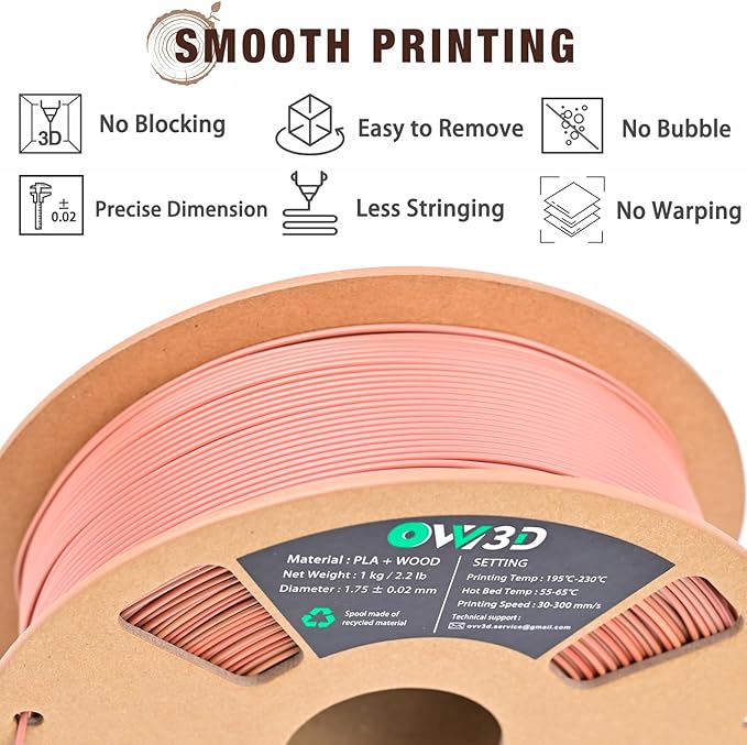 OVV3D PLA Filament Wood PLA, 3D Printer Filament Gradient Multicolor Wood PLA Filament 1.75mm +/- 0.02mm 1kg(2.2lbs) Add 20% Real WoodFiber - Image 6