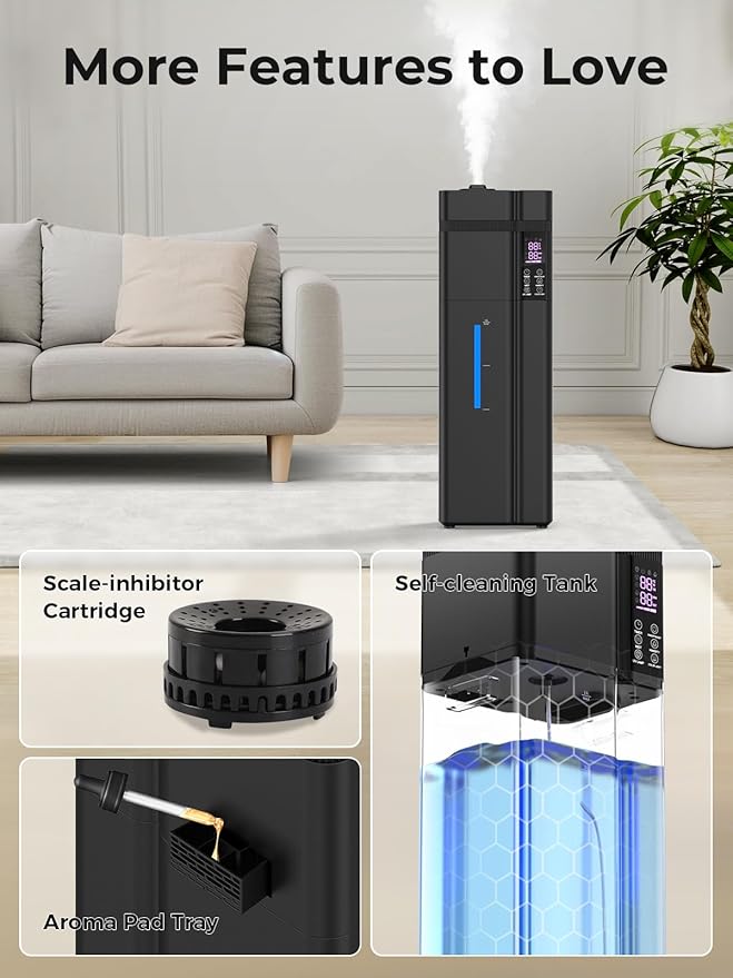 13L/3.43Gal Humidifier Large Room, 800ft² Coverage, 100H Runtime, Auto Humidity Control, Top Fill, Humidifiers for Bedroom, 35dB Quiet, Sleep Mode, Aroma Diffuser, 24H Timer, Auto Shut-off Protection - Image 8