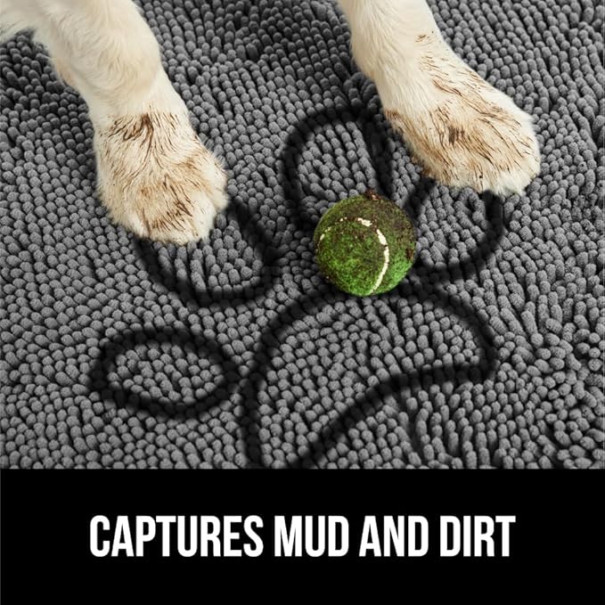 GORILLA GRIP SOAKSTOPPER Dog Door Mat, 36x24 Machine Washable Rug Absorbent Doormat Captures Moisture Mud Dirt, Quick Dry Soft Chenille Entryway Rugs Indoor Entrance Mats for Dog Paws, Paw Grey - Image 3