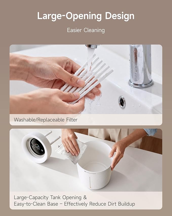 SP SpacePlayer Wireless Humidifier for Bedroom Large Room, 3L Top Fill Cool Mist Ultrasonic, 4000mAh Rechargeable (Cordless), 4 Modes, 23-28dB Quiet, 8H Timer Auto-Off, BPA-Free, Easy Fill Clean - Image 6