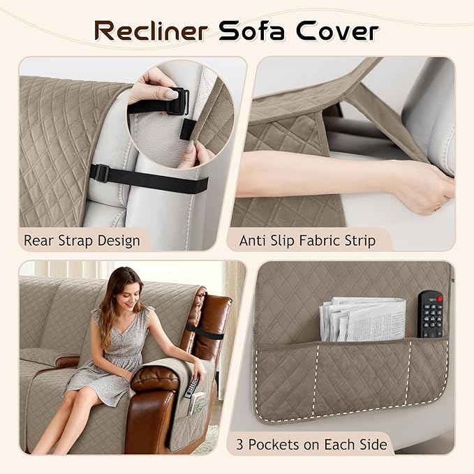 Arfntevss Waterproof Recliner Sectional Couch Covers for Reclining L Shape Sofa Cover Non Slip Washable L Shaped Slipcover Sets for Dog Furniture Protector (5 Seat with 2 Console Cover, Camel) - Image 4