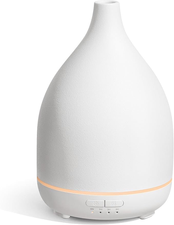 InnoGear Oil Diffuser, 300ML Ceramic Diffuser for Essential Oils Handcrafted Aromatherapy Diffuser Ultrasonic Cool Mist Humidifier with 4 Timers Waterless Auto Off for Room Office, White Base by InnoGear