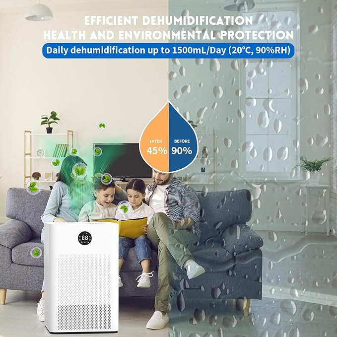 HD022 Rotary Dehumidifier for Bedroom with Drain Hose Ultra Quiet Small Portable Dehumidifiers for Basement Home Bathroom RV Dehumidifiers with Washable Filter Humidity Display Timer Mode - Image 6