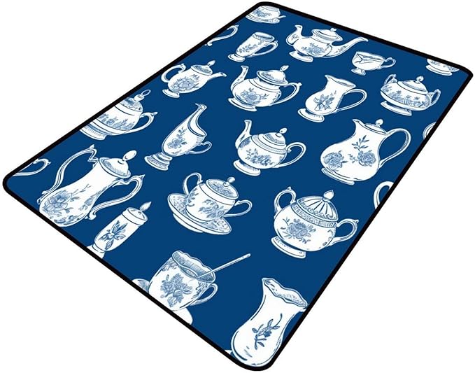 Broadloom - Cups and Teapots Pattern Printing Lightweight Area Rugs Fade Resistant, Flame Resistant, Quick Dry, Stain Resistant, Waterproof Floor Carpet for Living Room Bedroom, 78 x 120 Inch by Snarena