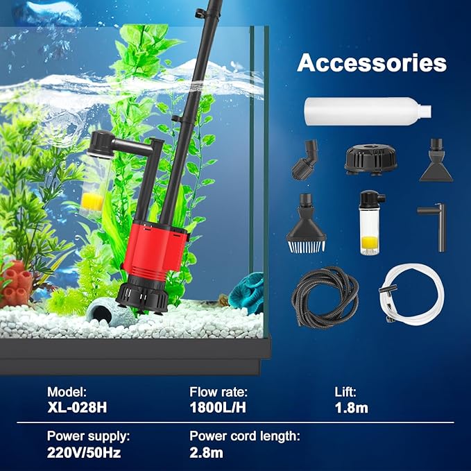Electric Aquarium Gravel Cleaner Vacuum, Removable Water Changer, Automatic Changer with Multi-Function Nozzles, Strong Suction for Fish Tank Sand Cleaning, Water Changing and Waste Removal - Image 4