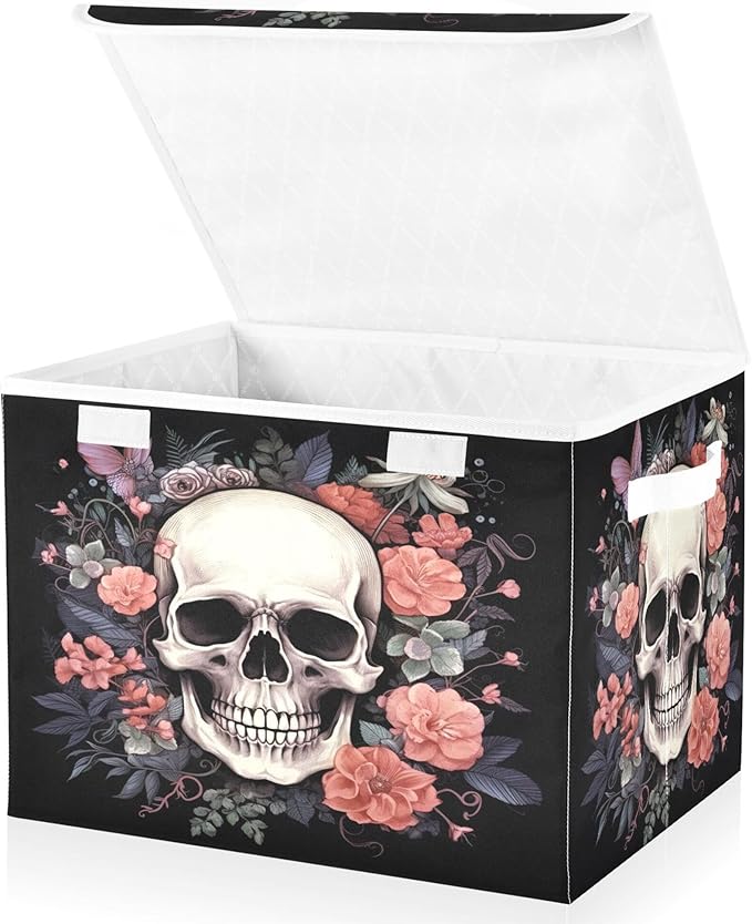 xigua Skull Storage Bins with Lids and Carrying Handle,Foldable Storage Boxes Organizer Containers Baskets Cube with Cover for Home Bedroom Closet Office - Image 2