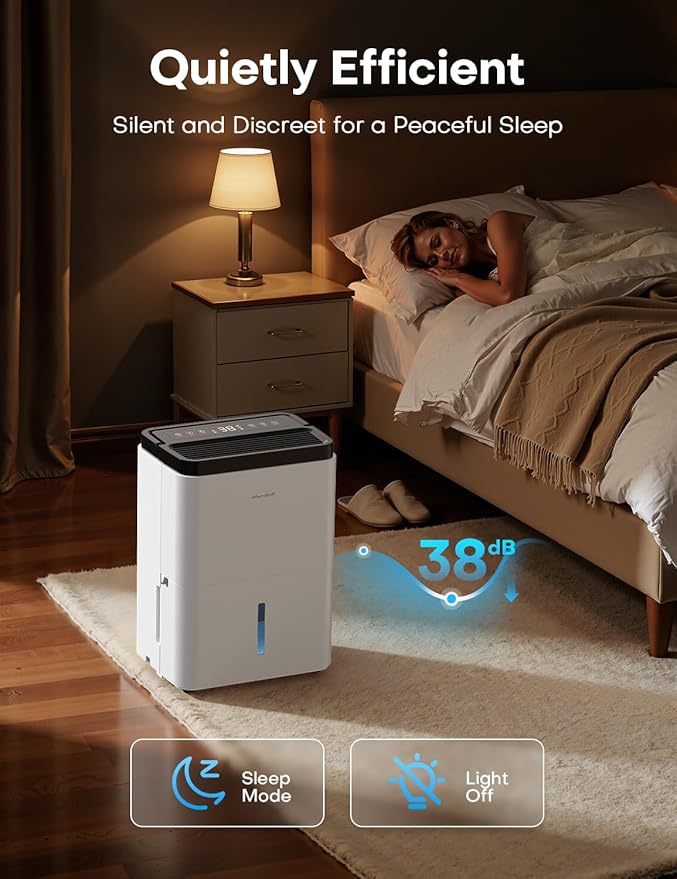 3000 Sq.Ft Dehumidifiers for Home with Drain Hose 35 Pints, Compressor Dehumidifier Smart Humidity Control, 3 Modes, 24H Timer, Auto-Defrost, Dry Clothes Dehumidifiers for Basement Bathroom Bedroom - Image 5