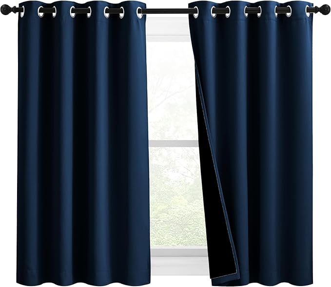 NICETOWN 100% Blackout Blinds, Set of 2, 46 inches x 45 inches, Laundry Room Decor Window Treatment Curtains for Large Patio Sliding Door, Thermal Insulated Moroccan Blue Curtains for Bedroom by NICETOWN