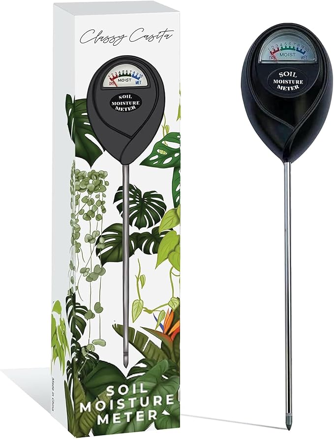 Classy Casita Soil Moisture Meter - Hygrometer Sensor Tool for Indoor and Outdoor Plants - Monitoring Water Levels in Soil House, Gardening, Farm, Lawn, Potted Care - No Batteries Required - Black by ClassyCasita
