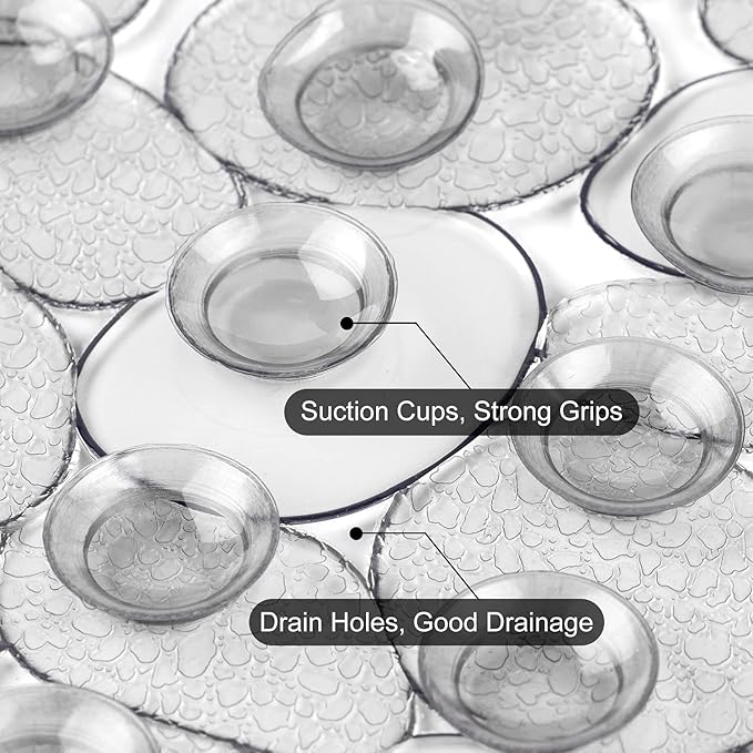 WELTRXE Pebbles Bathtub Mat Non Slip Oval Shower Mat with Suction Cups, Drain Holes, 27 x 14 Inch Plastic Bathroom Tub Mats Machine Washable, BPA, Latex Free Safety Mat for Bath Tub, Clear Gray - Image 5