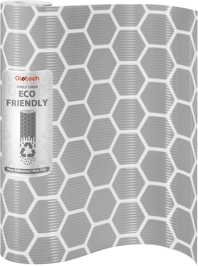 Glotoch Premium Non Slip Shelf Liner 12” X 20 Ft, Non Adhesive Drawer Liner, Waterproof Shelf Paper for Kitchen Cabinets, Drawer, Fridge, Wire Shelving, Pantry, Bathroom-Heavy Duty,Geometric Grey by GlotochExpress