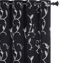 BUHUA Blackout Curtain 2 Panel Set Silver Vine Foil Print Thermal Insulated Drapes Room Darkening Curtains Grommet Window Treatment, 66 x 84 Inch, Black by BUHUA