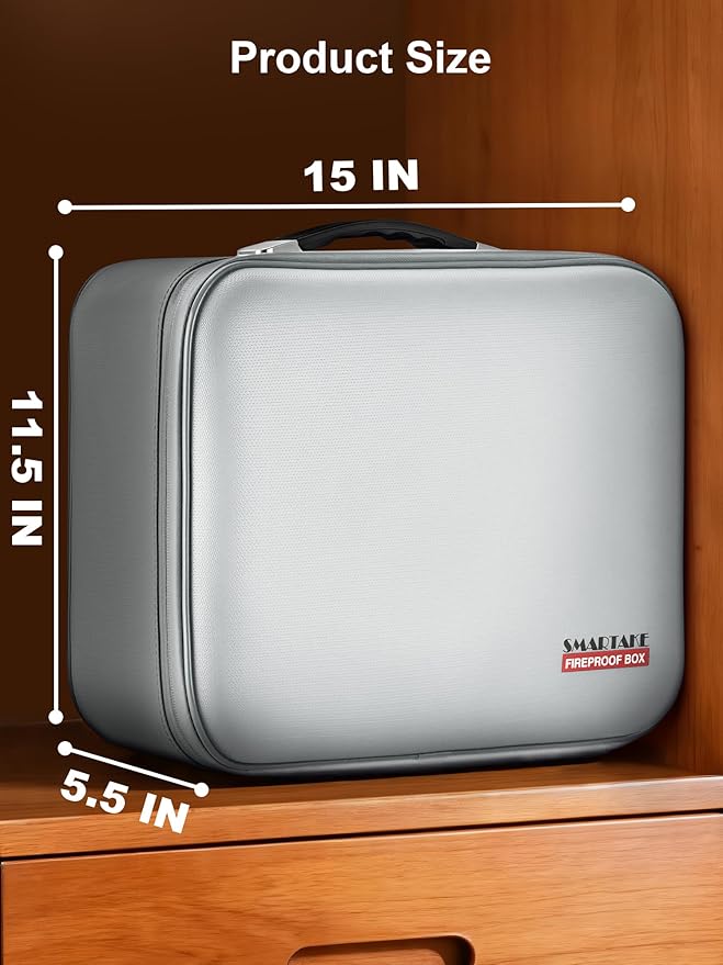 SMARTAKE Fireproof Document Box with Lock, Hard Case Waterproof Safe Box File Organizer, for Important Documents Papers Passports Certificates Laptop Money Safe Storage, Silver (15x11.5x5.5 Inch) - Image 6