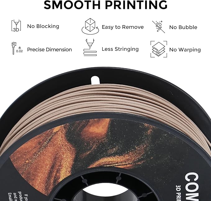Comgrow Wood Filament 1.75mm, 3D Printing Filament, Wood Textured Filament Fit Most 3D Printers, Support Max. 300mm/s Printing Speed Dimensional Accuracy +/- 0.02mm Filament Light Brown 1KG (2.2lbs) - Image 2