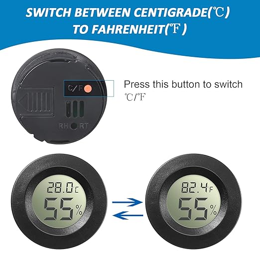 Weewooday 8 Pcs Mini Hygrometer Thermometer Round Digital Humidity Gauge Monitor Electronic Humidity Temperature Meter LCD Display Indoor Outdoor Hygrometer Thermometer for Home Kitchen (Black) - Image 4