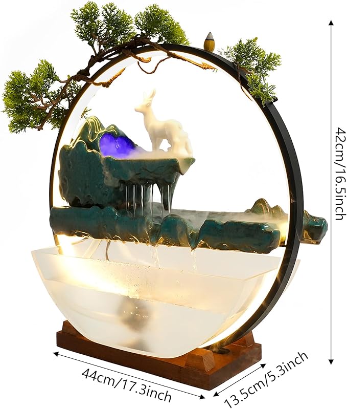 Tabletop Decoration Water Fountains Indoor Waterfall Fountains Humidifie with LED Light and Atomizer, Japanese Zen Decor for Meditation Fake Plants Bonsai Gift Feng Shui Decor - Image 5