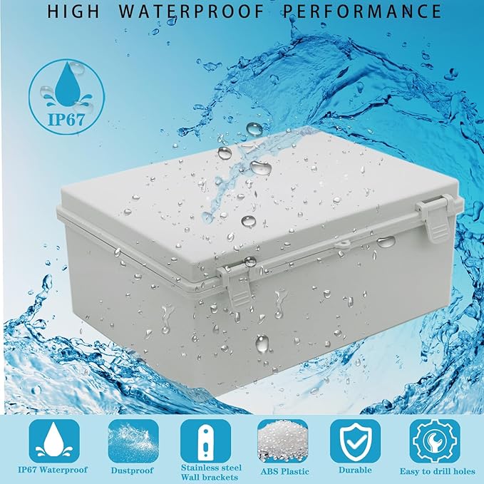 Waterproof Electrical Box with Mounting Plate 390x290x160mm, IP67 Junction Box Hinged Grey Cover ABS Project Boxes for Electronics DIY Enclosure with Wall Bracket and 2 Glands - Image 2