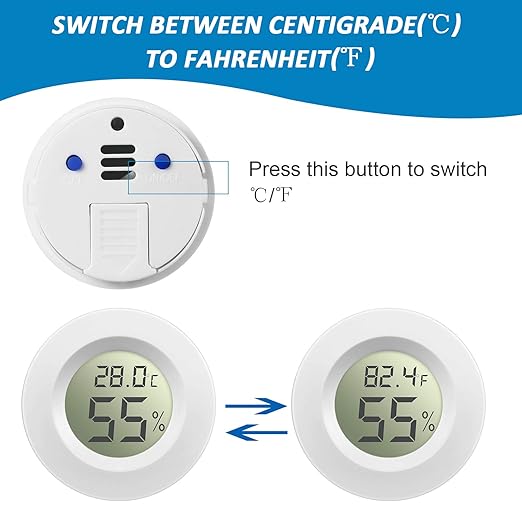 Weewooday 8 Pcs Mini Hygrometer Thermometer Round Digital Humidity Gauge Monitor Electronic Humidity Temperature Meter LCD Display Indoor Outdoor Hygrometer Thermometer for Home Kitchen (White) - Image 3