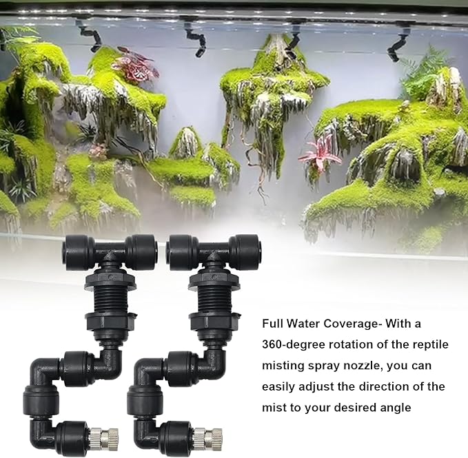 Reptile Misting Spray Nozzle for Rainforest Tank Pet Cooling Adjustable Reptile Nozzle Fogger Mist Sprinkler for Full Water Coverage, Replacement Micro Spray Nozzles (2Pack) - Image 5