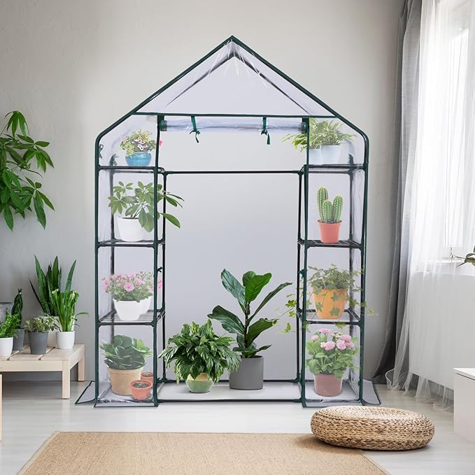Ohuhu Small Greenhouse for Outdoors: 4 Tiers 6 Shelves Walk-in Indoor Green House Heavy Duty Plant Stands Reinforced Plastic PVC Cover Mini Portable Warm House for Outside, 4.8x2.5x6.4 FT - Image 6