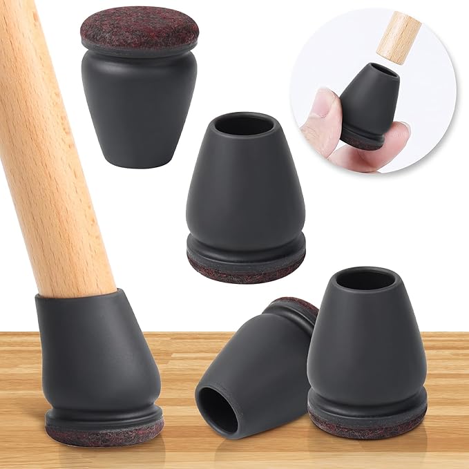 16PCS Extra Small Chair Leg Floor Protectors, Chair Leg Protector for Hardwood Floors, Metal Bar Stool Floor Protectors Chair Leg Caps, Round Felt Furniture Pads Chair Sliders(Black,Fit 0.55"-0.75") by GAGUIUP