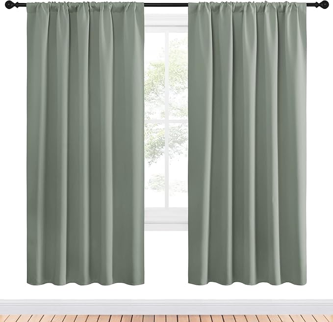 NICETOWN Window Curtains Blackout Drapes - Thermal Insulated Solid Rod Pocket Blackout Curtains/Draperies for Living Room (Sage Green, One Pair, 52 by 72-Inch) - Image 2