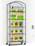 Abimars 5-Tier Greenhouse with Grow Light, Shelf Height Adjustable Metal Plant Shelf with PVC Cover and Wheels, Includes 5-Pack 2900K Full Spectrum Plant Lights, 13x29x73inch by Abimars