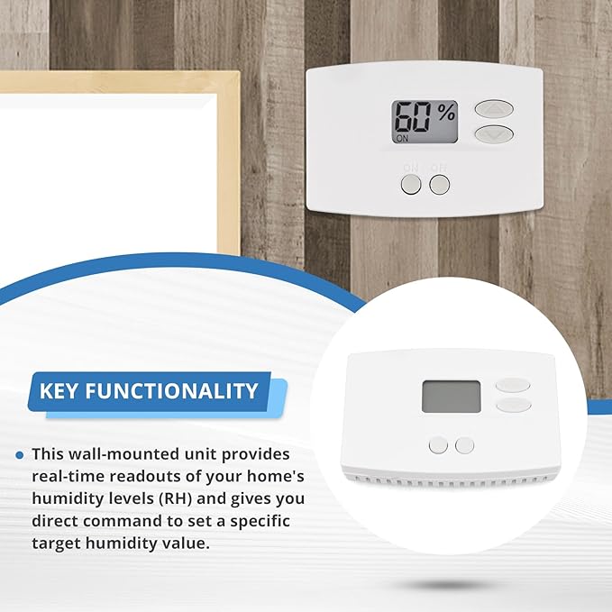 76 Digital Wall Mount Dehumidifier Control Compatible with 1800 Series & E-Series Whole House Dehumidifiers, Wall Mounted 24V AC Thermostat & Humidistat - Image 3