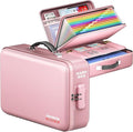 Fireproof Document Box, Hard Case Highly Flame-Resistant Fire Proof Waterproof File Organizer with Lock, Portable Fire Safe for Important Documents & Valuables Storage (Pink, ‎16"*12"*5") by BigPonPon