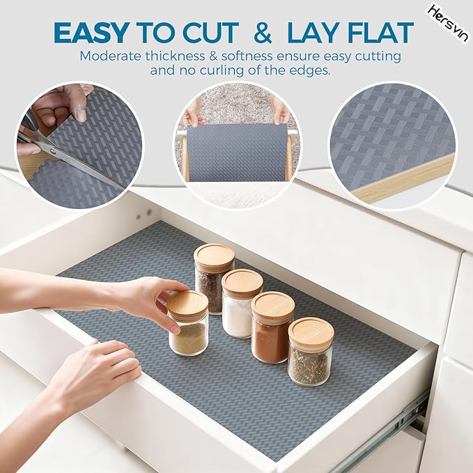 Hersvin Shelf Liners 20 in x 20 ft EVA Drawer Mats, Non-Adhesive Cupboard Pad, Kitchen Cabinet Lining Fridge Cushion (Gray Crossed Stripe, 50.8x610cm) - Image 5