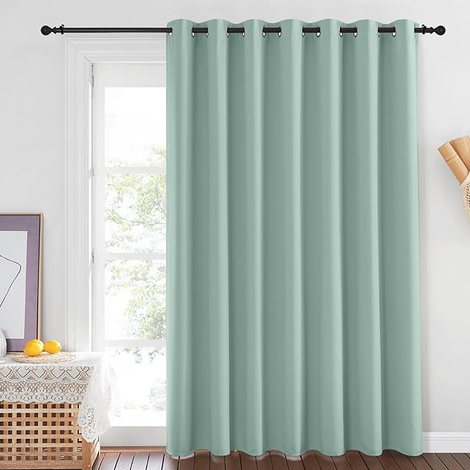 NICETOWN Window Treatment Sliding Door Curtain - Thermal Insulated Width Solid Blackout Patio Glass Door Drape, Extra Wide Draperies (Seafoam Green, 100 inches Wide x 84 inches Long) - Image 2