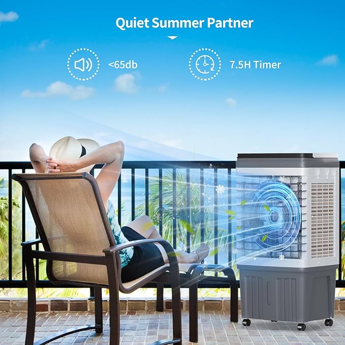 TABU 2354CFM 3-in-1 Evaporative Air Cooler, 6.6-Gal Water Tank Portable Swamp Cooler of Cooling, Humidifier& Fan,3 Wind Speeds,120° Oscillation,7.5H-Timer,Remote Control,Grey - Image 5